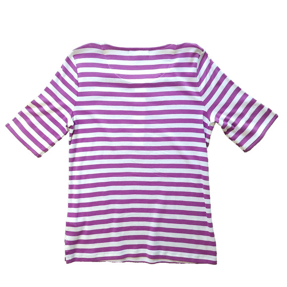 Lauren Petite Medium Cotton Pullover Buttoned Collar Purple-White Stripes - Picture 2 of 7